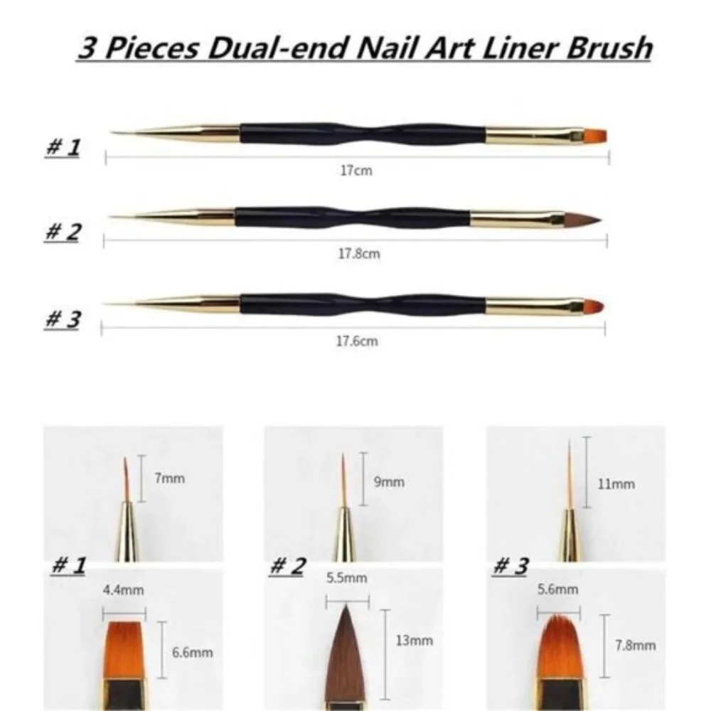 3 Pcs 🦋Nail Drawing Pen, Dual End Art Pen🦋 Brush Acrylic Round Flat Liner